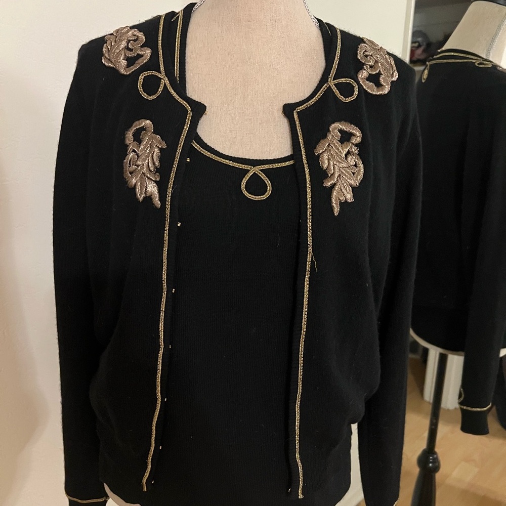 Black Cardigan with Gold Embroidery